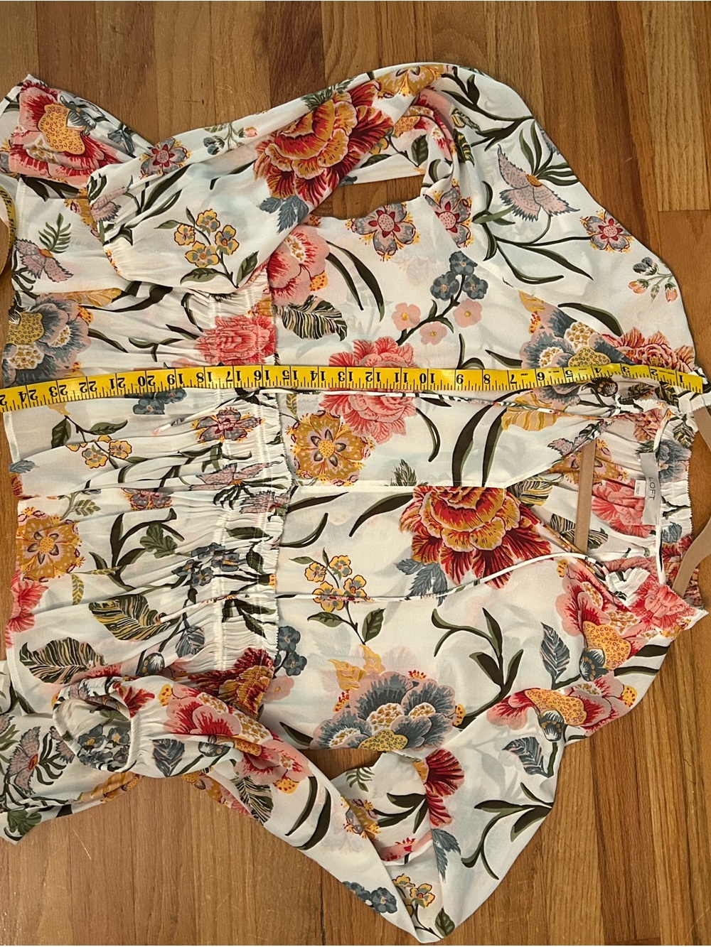 Loft White Floral Blouse with Colorful Blooms sz L